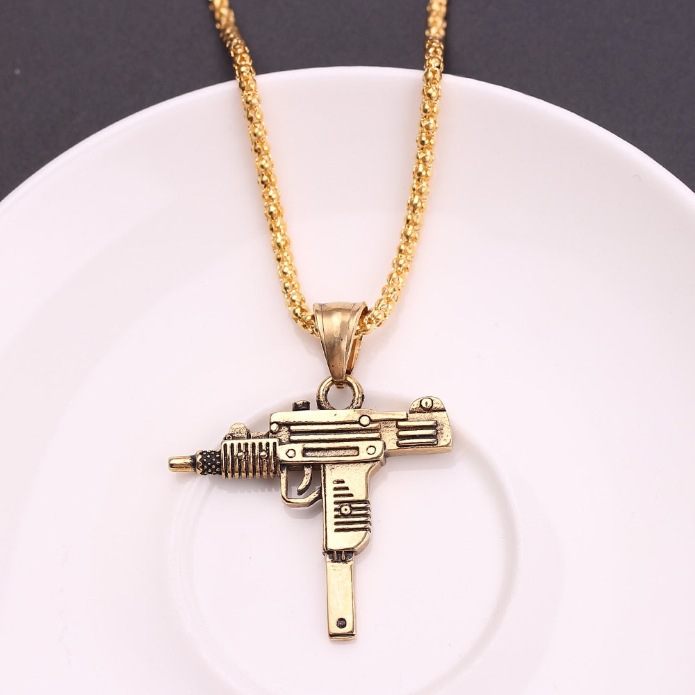 Peris Gems Gold Uzi Necklaces Unisex | Goth Hip-Hop Gun Jewelry SHEIN Amazon Temu