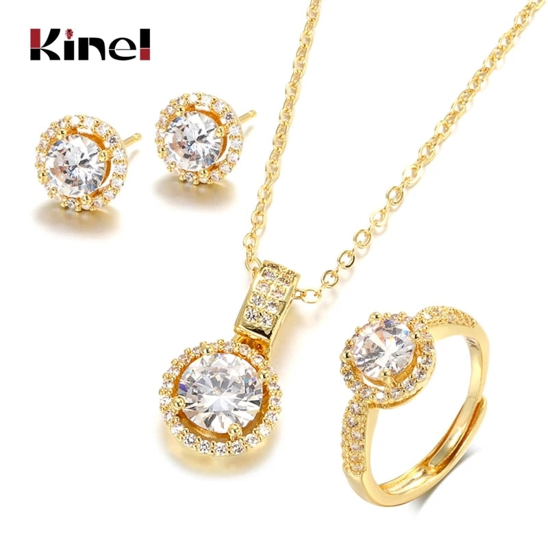 Peris Gems Gold Zircon Jewelry Set for Women | Diamond Ring Necklace Earrings Set Gold Zircon Jewelry Set for Women Ring Necklace Earrings Set SHEIN Amazon Temu