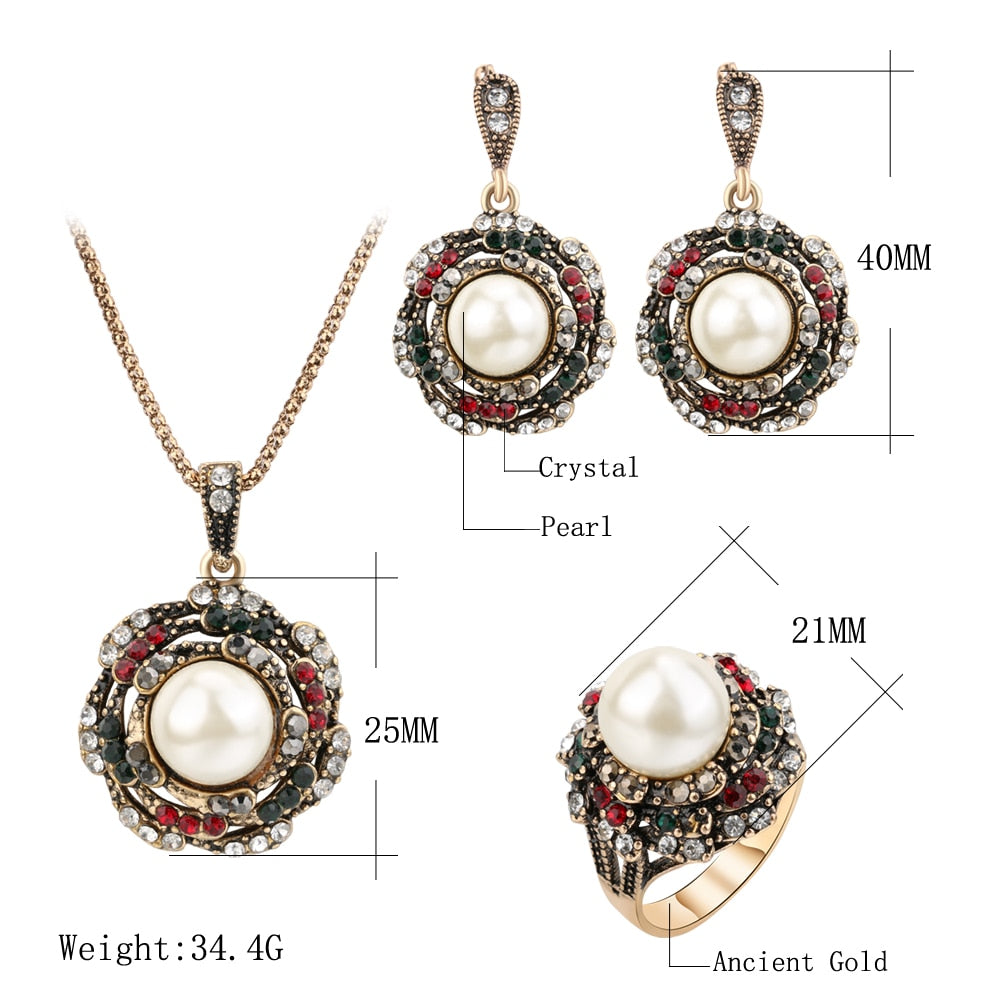 Peris Gems Golden Pearl 3pc Jewelry Set for Women | Antique Gold Crystal Jewelry Golden Pearl 3pc Jewelry Set for Women |Antique Gold Jewelry SHEIN Amazon Temu