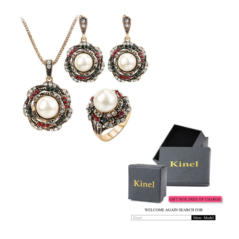 Peris Gems Golden Pearl 3pc Jewelry Set for Women | Antique Gold Crystal Jewelry Golden Pearl 3pc Jewelry Set for Women |Antique Gold Jewelry SHEIN Amazon Temu