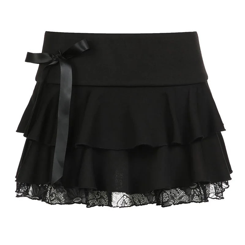 Peris Gems Goth Y2K Black Lace Trim Bow A Line Mini Skirt Women Korean Streetwear Goth Y2K Black Lace Trim Bow A Line Mini Skirt Women Korean Streetwear SHEIN Amazon Temu