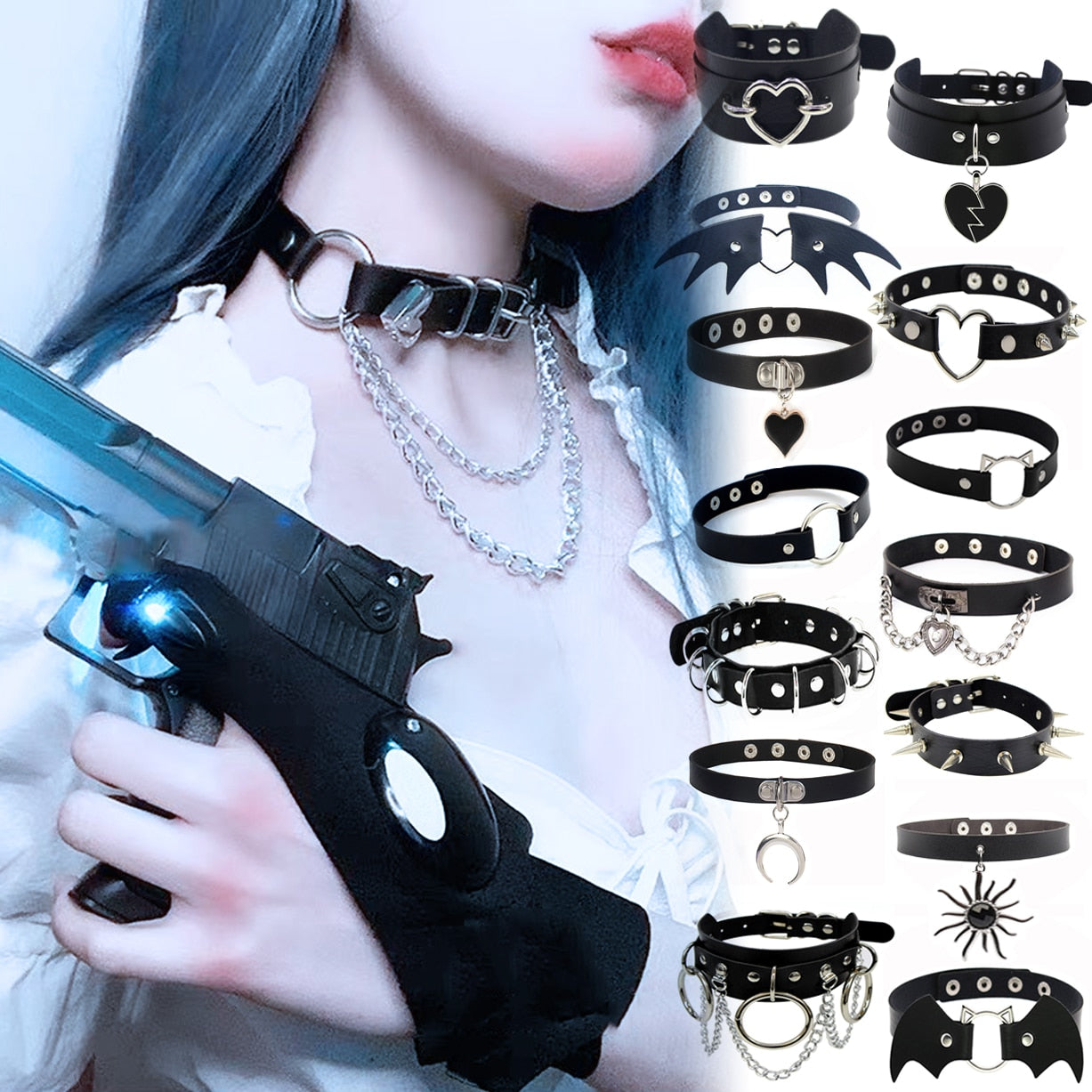 Peris Gems Gothic Harajuku PU Leather Collar Choker Necklaces for Women SHEIN Amazon Temu
