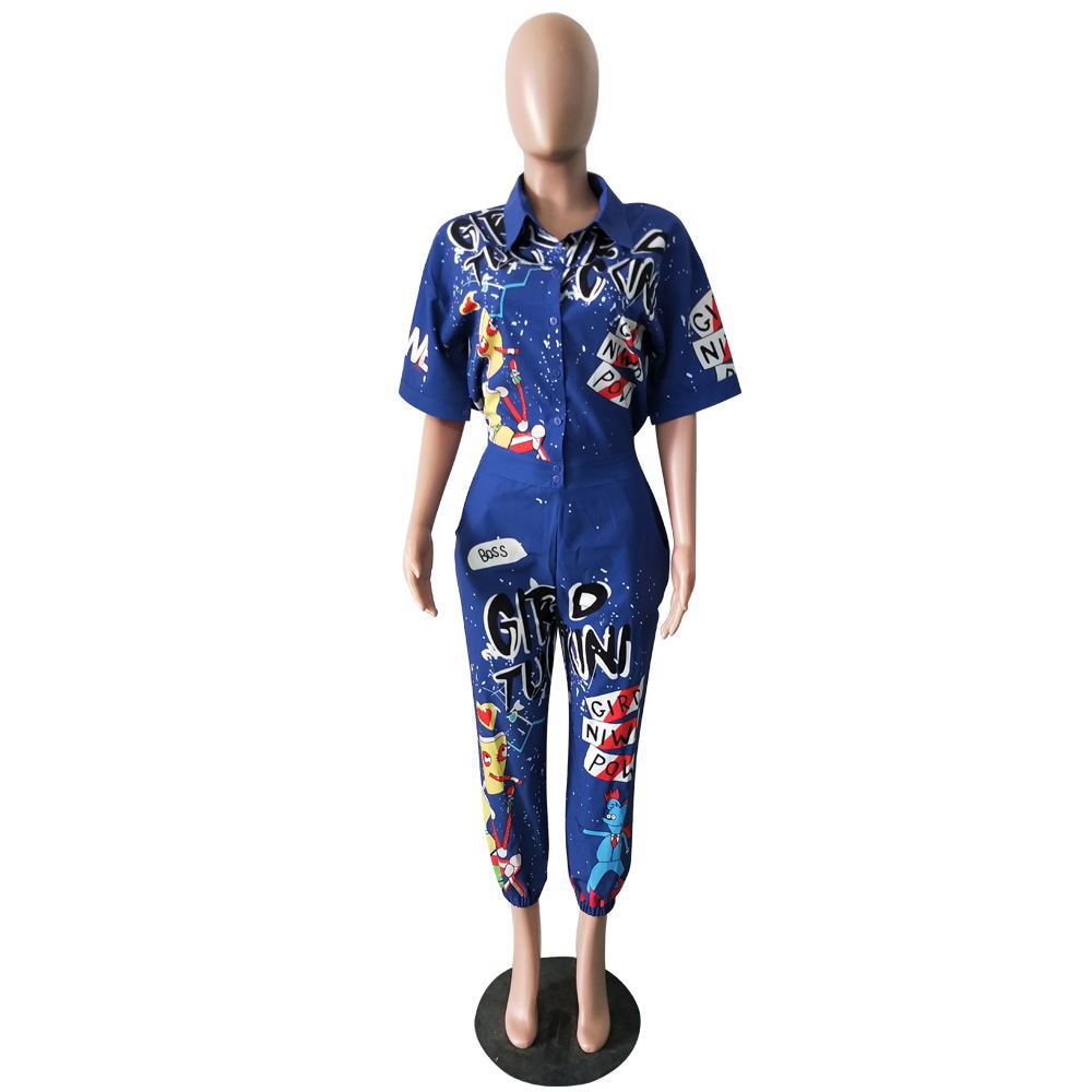 Peris Gems Graphic Print Turn Down Romper Jumpsuit for Women SHEIN Amazon Temu