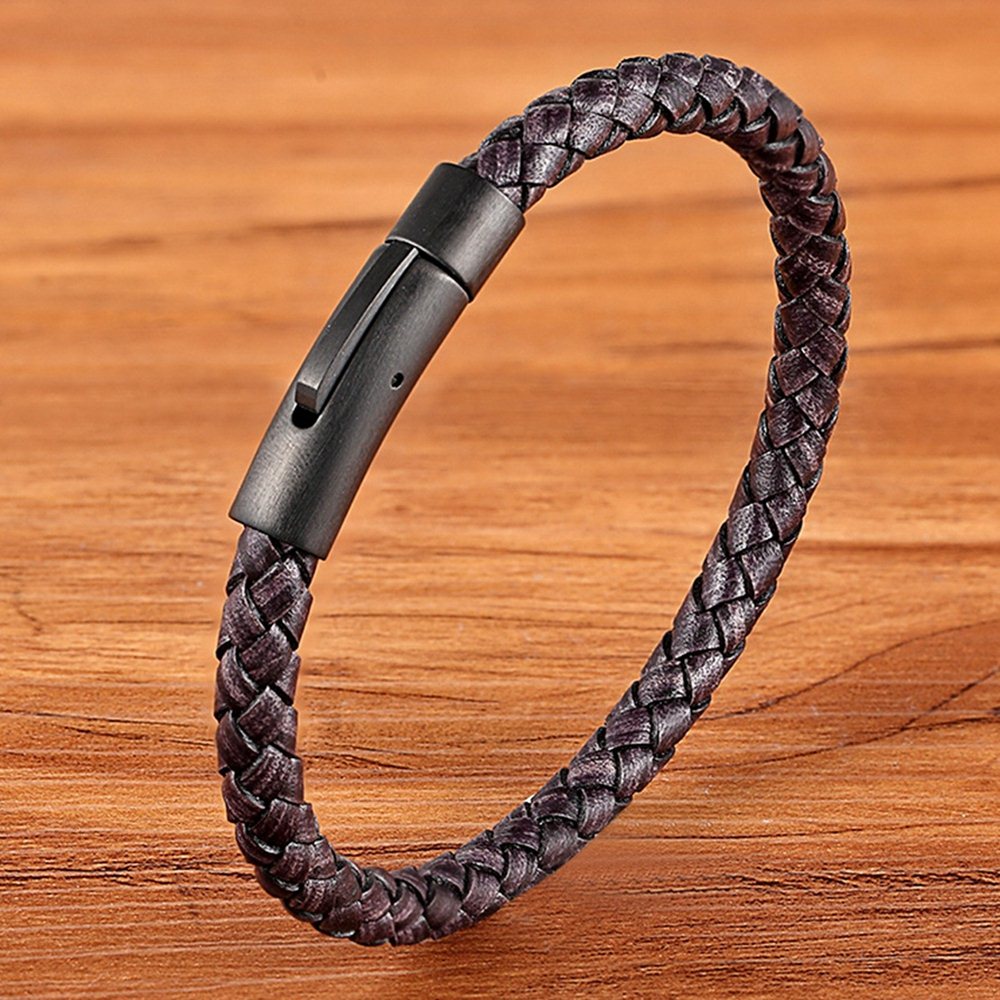 Peris Gems Gray / 19cm Braided Faux Leather Clasp Bracelet Unisex | Classic Black Bracelets Braided Faux Leather Clasp Bracelet Unisex Classic Bracelet SHEIN Amazon Temu