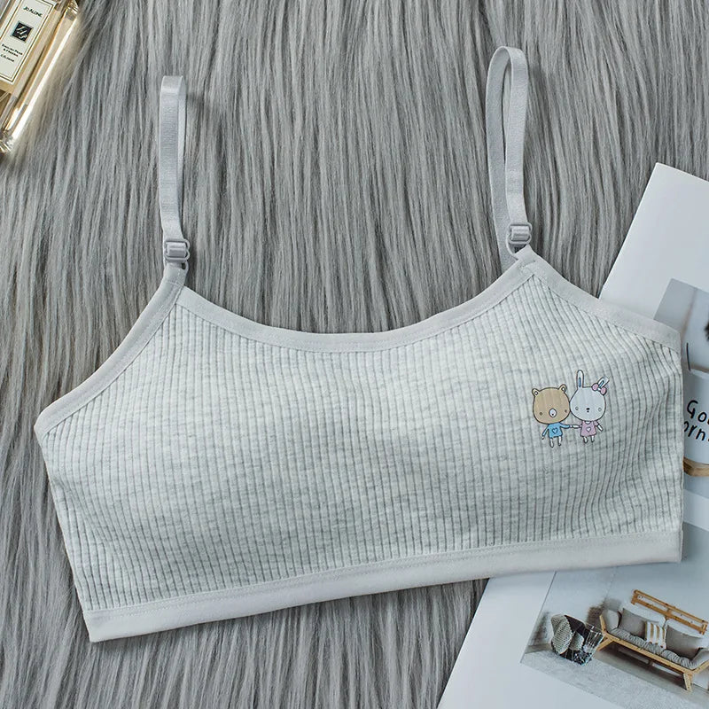 Peris Gems GRAY / 30-65kg 8-16 Years Kids Bras Young Girls Underwear Teenage Training Bras Women Cotton Kids Cute Brassiere Tube Tops Girl&