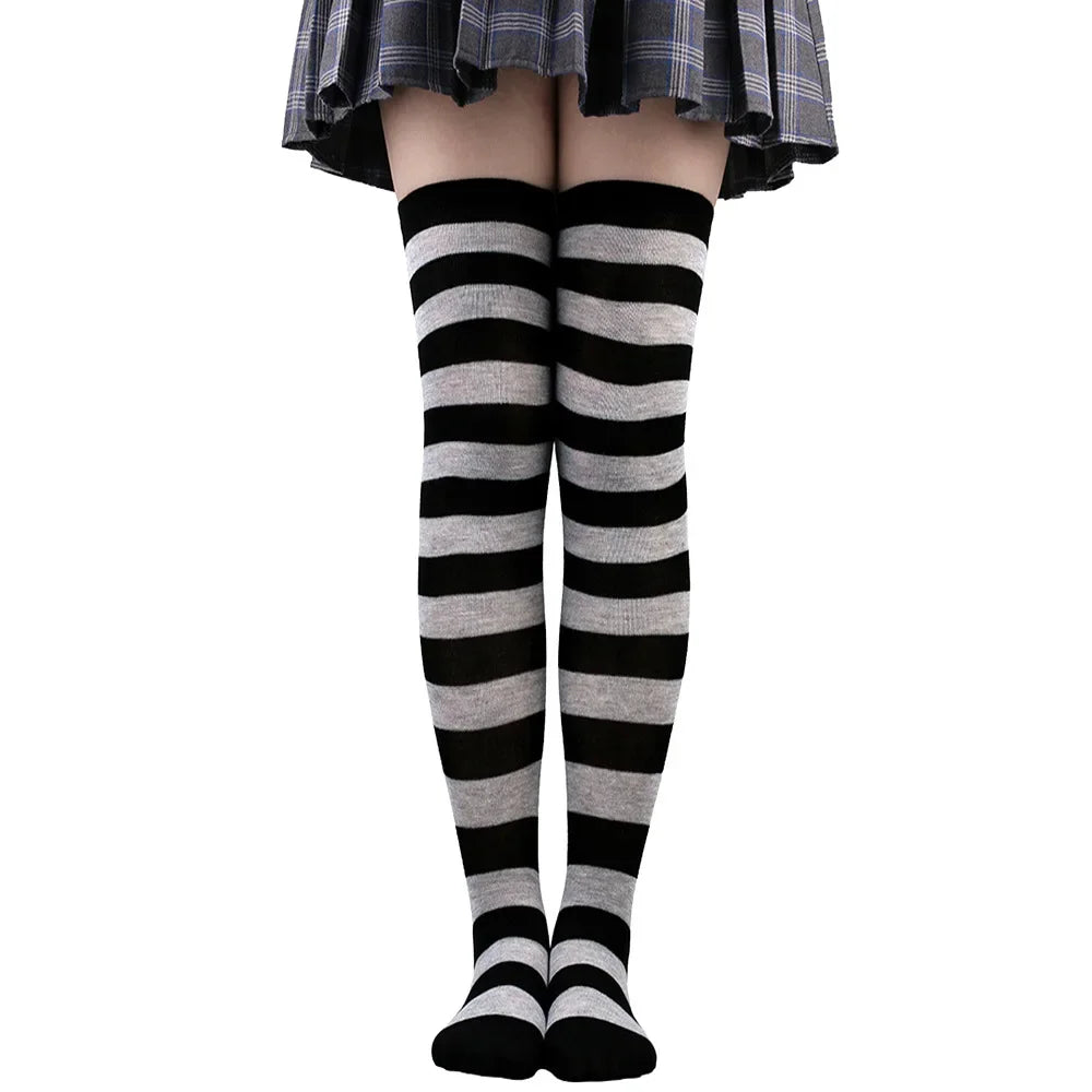 Peris Gems Gray black wide 4 / One Size Womens Striped Thigh High Stockings Ladies Girls Black White pink Long Over Above Knee Socks Cosplay Lolita Harajuku Y2k 2025 Womens Striped Thigh High Stockings Ladies Girls Black White pink Long Over Above Knee Socks Cosplay Lolita Harajuku Y2k 2025 SHEIN Amazon Temu