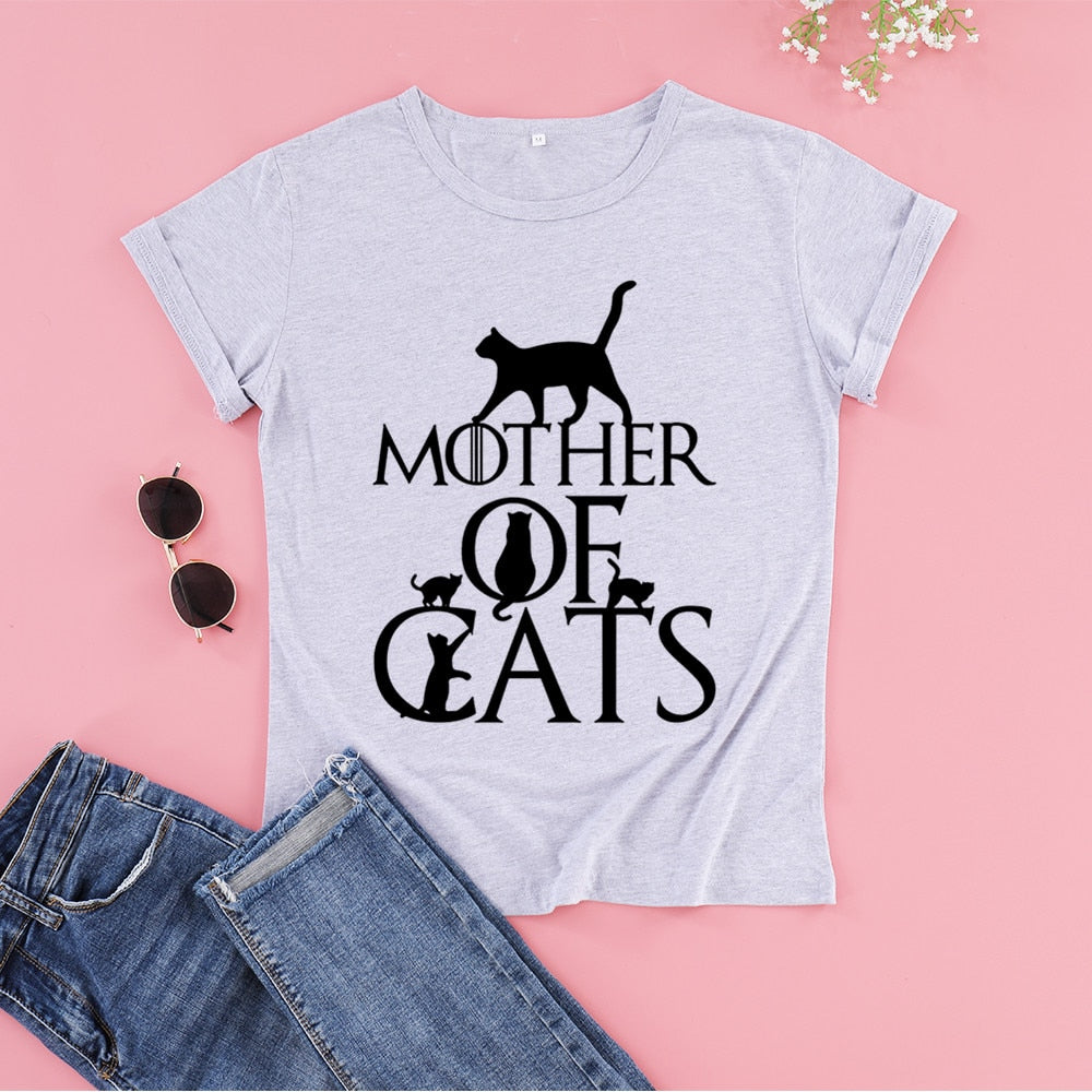 Peris Gems Gray / S Mother of Cats T-Shirts for Women | Cotton Cat Mom O-Neck Tees Mother of Cats T-Shirts for Women Cotton Cat Mom O-Neck Tees SHEIN Amazon Temu