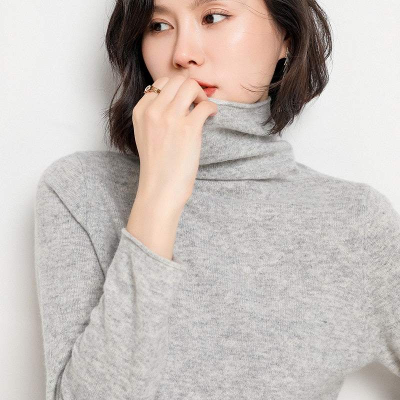 Peris Gems Gray / S Pure Wool Winter Sweater for Women | Solid Slim Turtleneck Sweater Pure Wool Winter Sweater for Women | Solid Slim Sweater SHEIN Amazon Temu