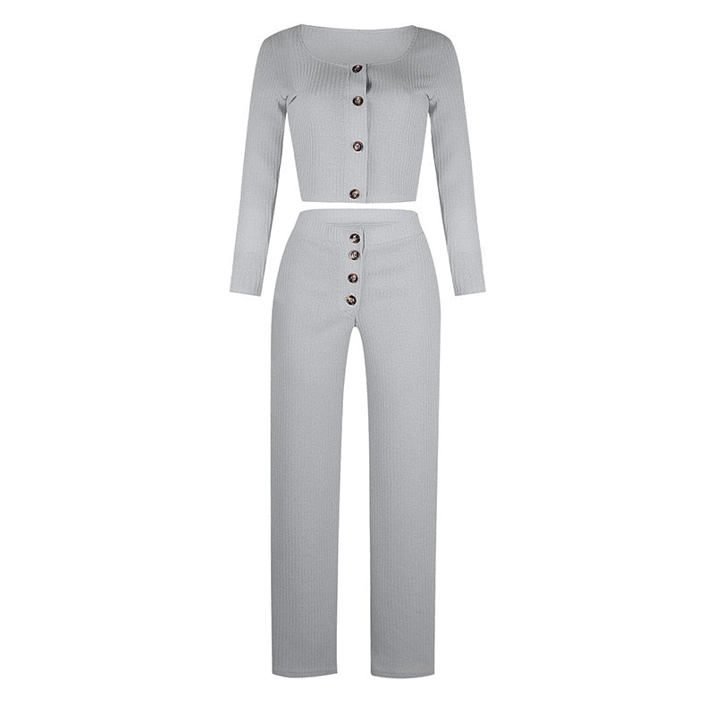 Peris Gems Gray / S Ribbed 2pc Crop Top and Pants Set for Women | Casual Outfits SHEIN Amazon Temu