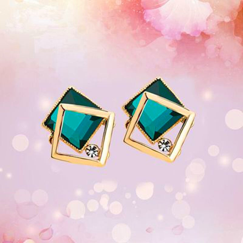 Peris Gems Green 2 Gold Square Crystal Stud Earrings for Women | Cute Party Earrings Gold Square Crystal Stud Earrings for Women | Party Earrings SHEIN Amazon Temu