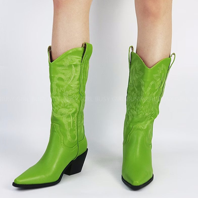 Peris Gems green / 4.5 PU Leather Cowboy Boots for Women | Knee High Leather Boots SHEIN Amazon Temu
