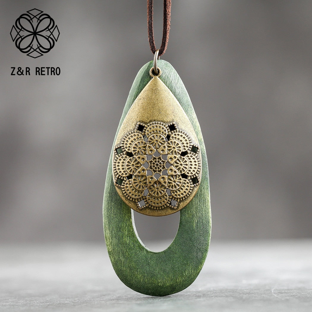 Peris Gems Green / 94cm Long Geometric Wood Pendant Necklace Unisex SHEIN Amazon Temu