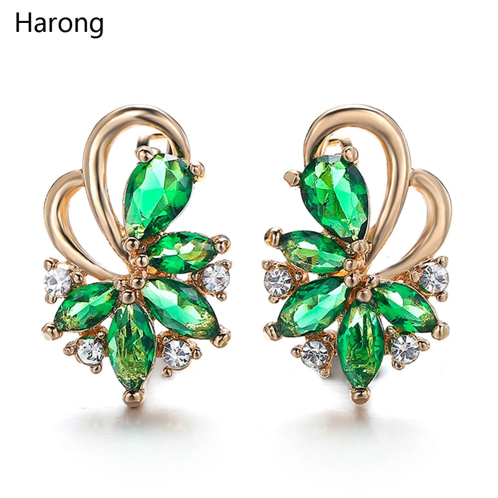 Peris Gems Green Diamond Flower Stud Earrings for Women | Gold Diamond Stud Earrings SHEIN Amazon Temu