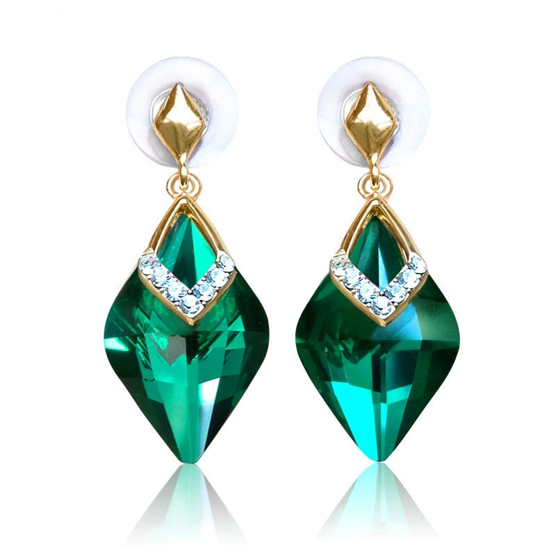 Peris Gems Green Gold Square Crystal Stud Earrings for Women | Cute Party Earrings Gold Square Crystal Stud Earrings for Women | Party Earrings SHEIN Amazon Temu