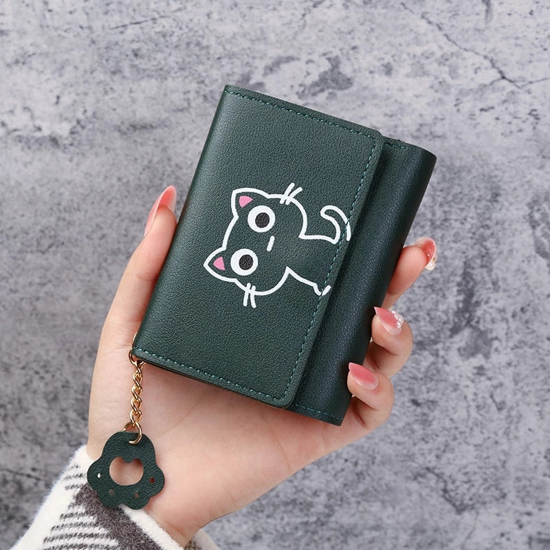 Peris Gems Green Hollow Cat Cute Animal Art Small Wallet for Women | Short Purse for Females Small Card Holder SHEIN Amazon Temu