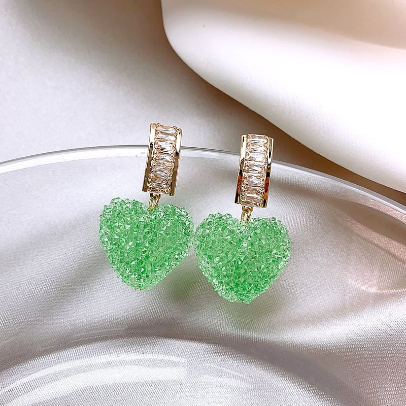 Peris Gems Green Love Pink Heart Dangle Earrings | Candy Style Women&