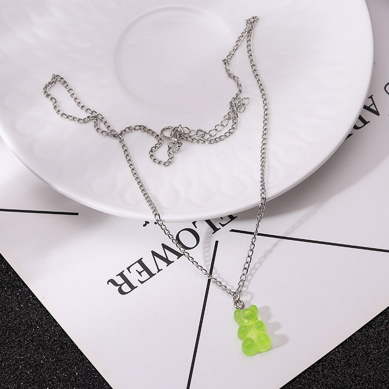 Peris Gems Green Rainbow Gummy Bear Pendant Necklace for Women | Cartoon Bear Jewelry Rainbow Gummy Bear Pendant Necklace for Women | Cartoon Bear SHEIN Amazon Temu