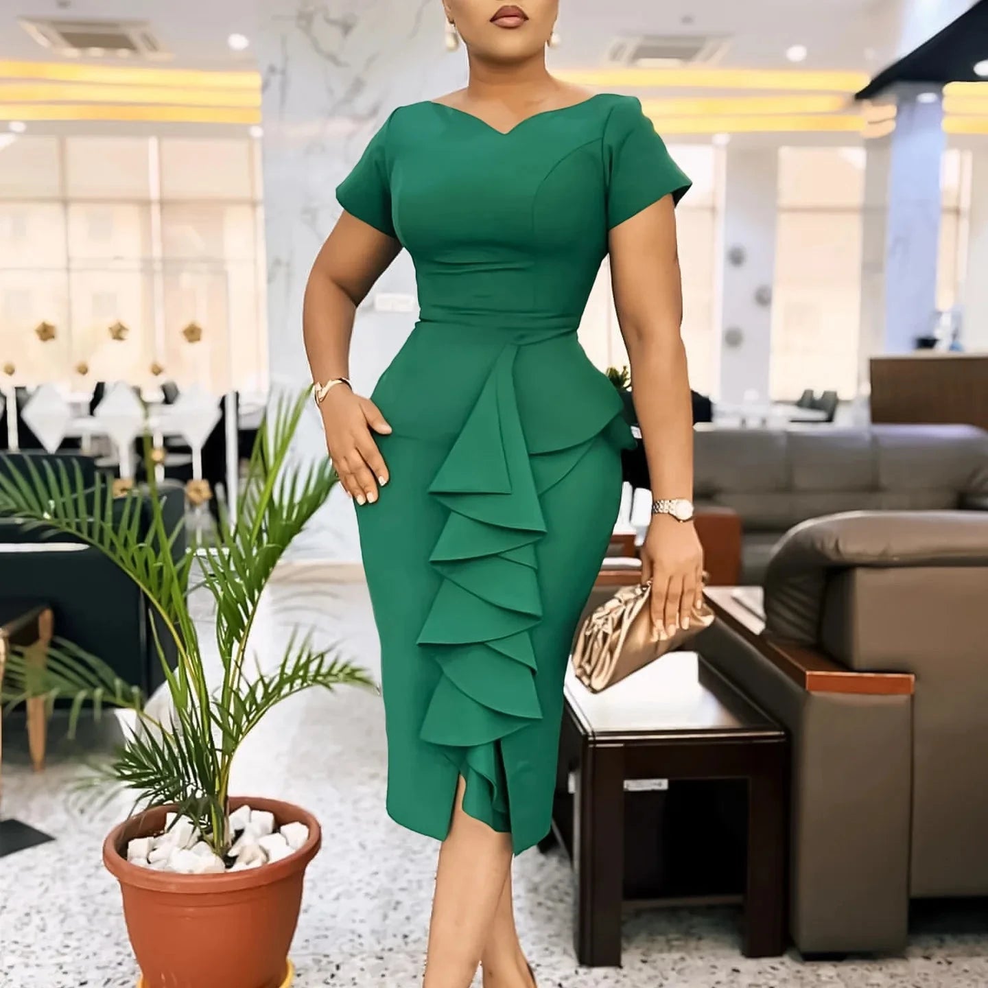 Peris Gems Green / S FairyShely 2025 Sexy Ruffle Plus Size Club Dress Women Solid Short Sleeve Large Big Dresses Lady Slim Party Tight Curvy Dress FairyShely 2025 Sexy Ruffle Plus Size Club Dress Women Solid Short Sleeve Large Big Dresses Lady Slim Party Tight Curvy Dress SHEIN Amazon Temu