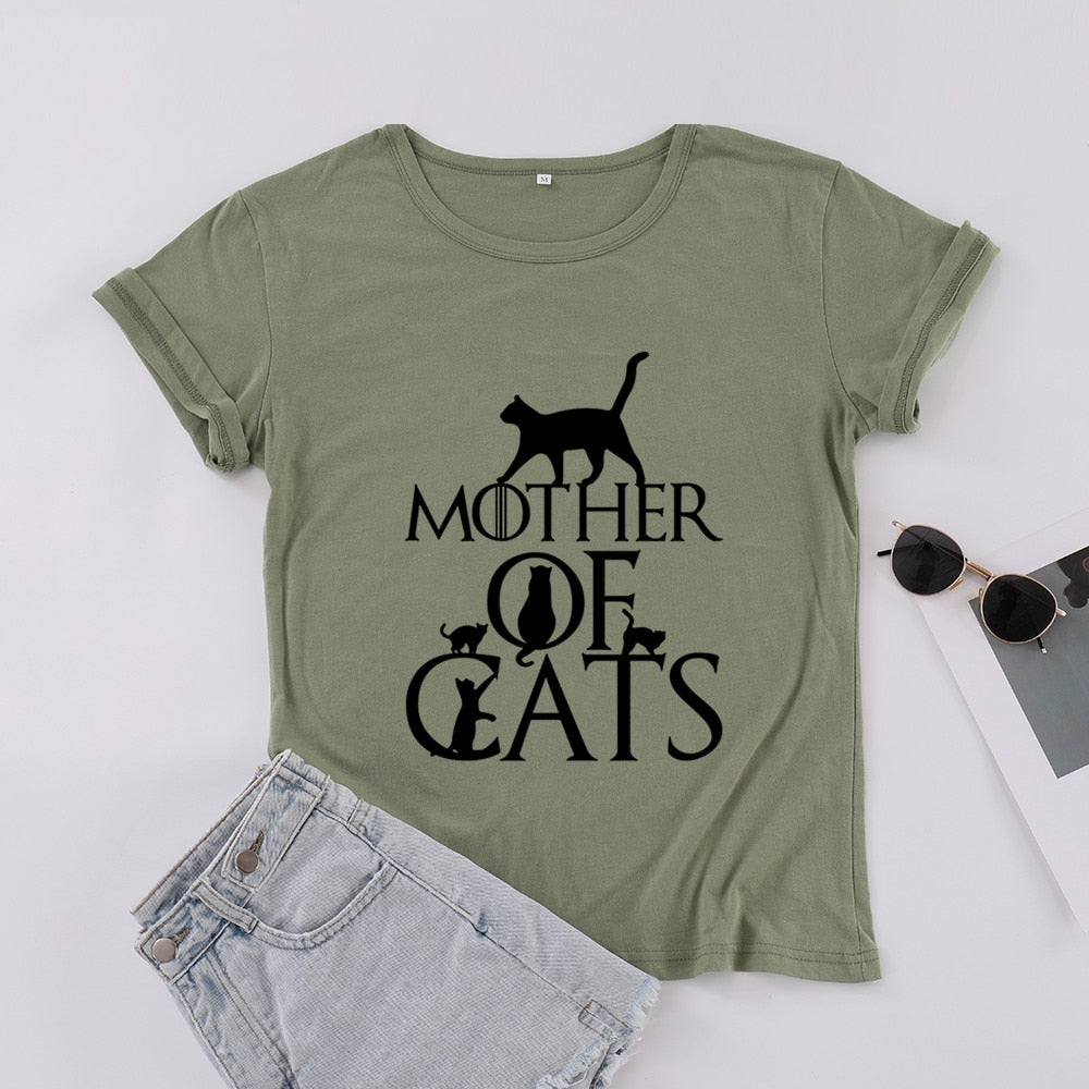 Peris Gems Green / S Mother of Cats T-Shirts for Women | Cotton Cat Mom O-Neck Tees Mother of Cats T-Shirts for Women Cotton Cat Mom O-Neck Tees SHEIN Amazon Temu
