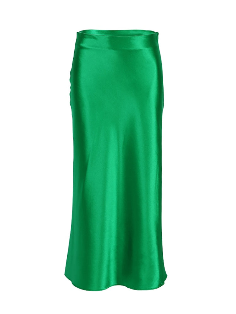 Peris Gems Green / S Solid Satin Silk Skirt for Women | High Waisted Summer Long Satin Elegant Skirt SHEIN Amazon Temu