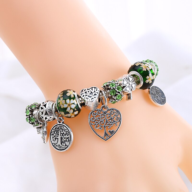 Peris Gems Green Tree of Life Charm Bracelets Unisex | Silver Pendant Bracelets Green Tree of Life Charm Bracelets Unisex | Silver Pendant SHEIN Amazon Temu