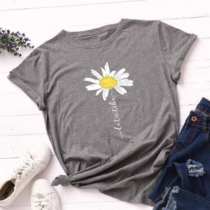Peris Gems Grey / S Daisy Graphic Print Cotton Shirts for Women | Oversized Shirts Daisy Graphic Print Cotton Shirts for Women |Oversized Shirt SHEIN Amazon Temu