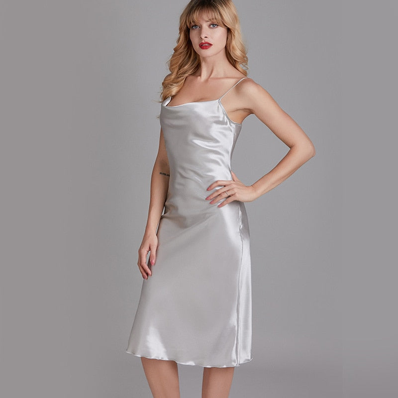 Peris Gems Grey / S Silky Satin Nightdress for Women | Spaghetti Strap Nightgown Lingerie Silky Satin Nightdress for Women | Nightgown Lingerie SHEIN Amazon Temu