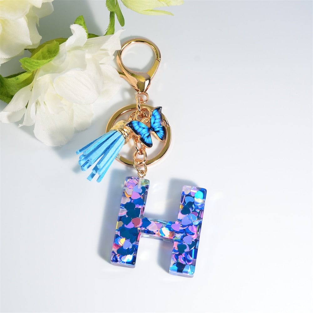 Peris Gems H Blue Acrylic Letter and Butterfly Keychain | Initial Keychains Blue Acrylic Letter and Butterfly Keychain Initial Keychains SHEIN Amazon Temu