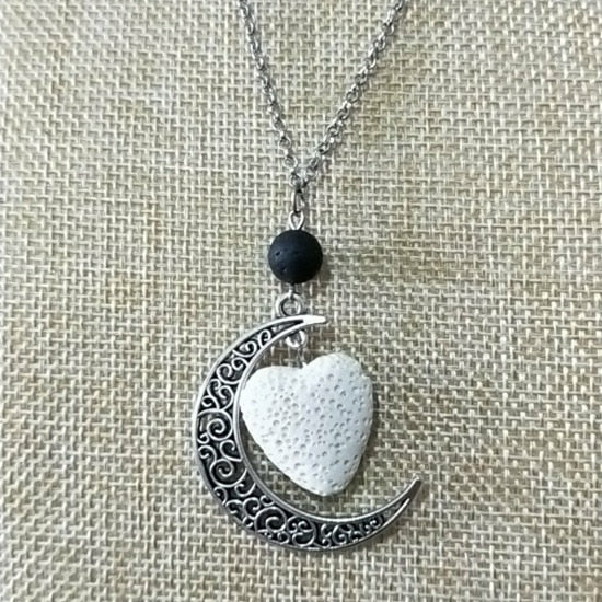 Peris Gems H Lava Stone Moon Necklace Unisex | Silver Crescent Moon SHEIN Amazon Temu