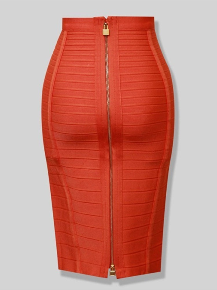 Peris Gems H888-Orange / XS Elastic Solid Bandage Zipper Skirt for Women | Pencil Skirts SHEIN Amazon Temu