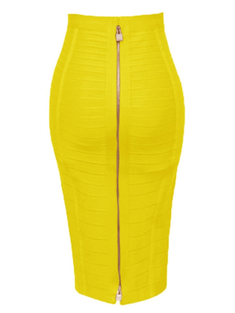 Peris Gems H888-Yellow / XS Elastic Solid Bandage Zipper Skirt for Women | Pencil Skirts SHEIN Amazon Temu