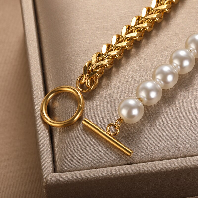 Peris Gems Half Pearl Hald Gold Thick Chain Bracelet for Women SHEIN Amazon Temu