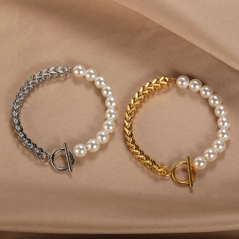 Peris Gems Half Pearl Hald Gold Thick Chain Bracelet for Women SHEIN Amazon Temu
