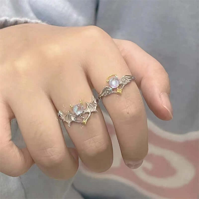 Peris Gems Halo and Horns Set Opal 2pc Moonstone Angel and Demon Adjustable Rings for Women SHEIN Amazon Temu