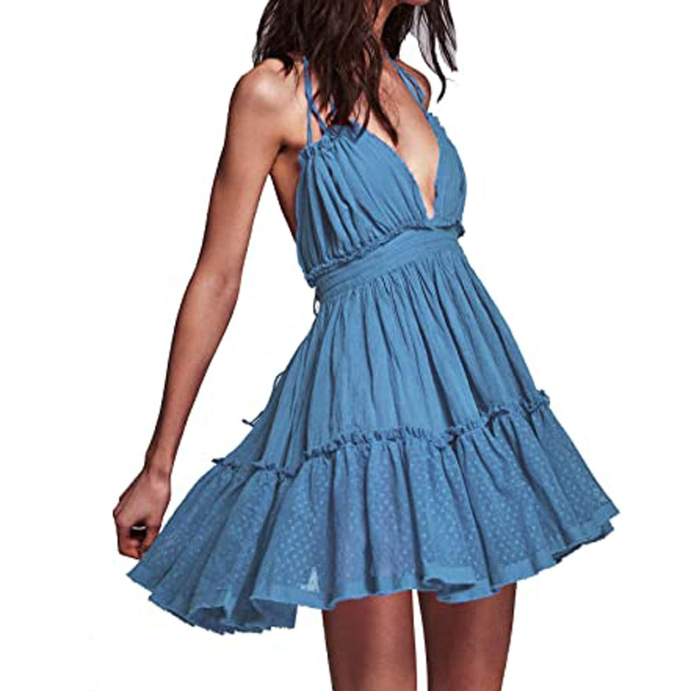 Peris Gems Halter Lace Up Backless Dresses for Women | Women&