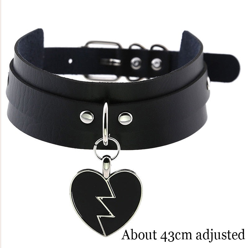 Peris Gems Heart SD Gothic Harajuku PU Leather Collar Choker Necklaces for Women SHEIN Amazon Temu