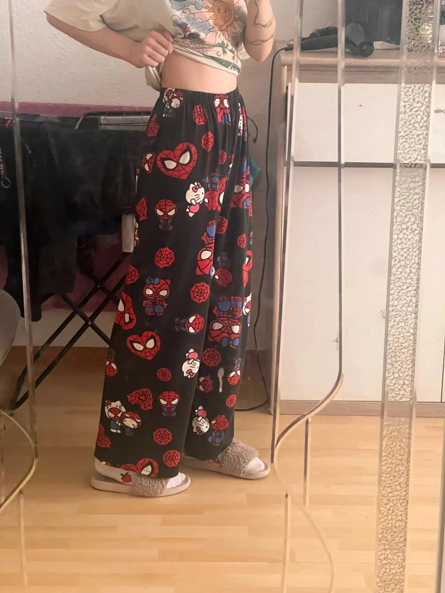 Peris Gems Hello Kitty Spider-Man anime pajama Pants Y2K cartoon loose slacks Family clothing Couple pants Girl gift Hello Kitty Spider-Man anime pajama Pants Y2K cartoon loose slacks Family clothing Couple pants Girl gift SHEIN Amazon Temu