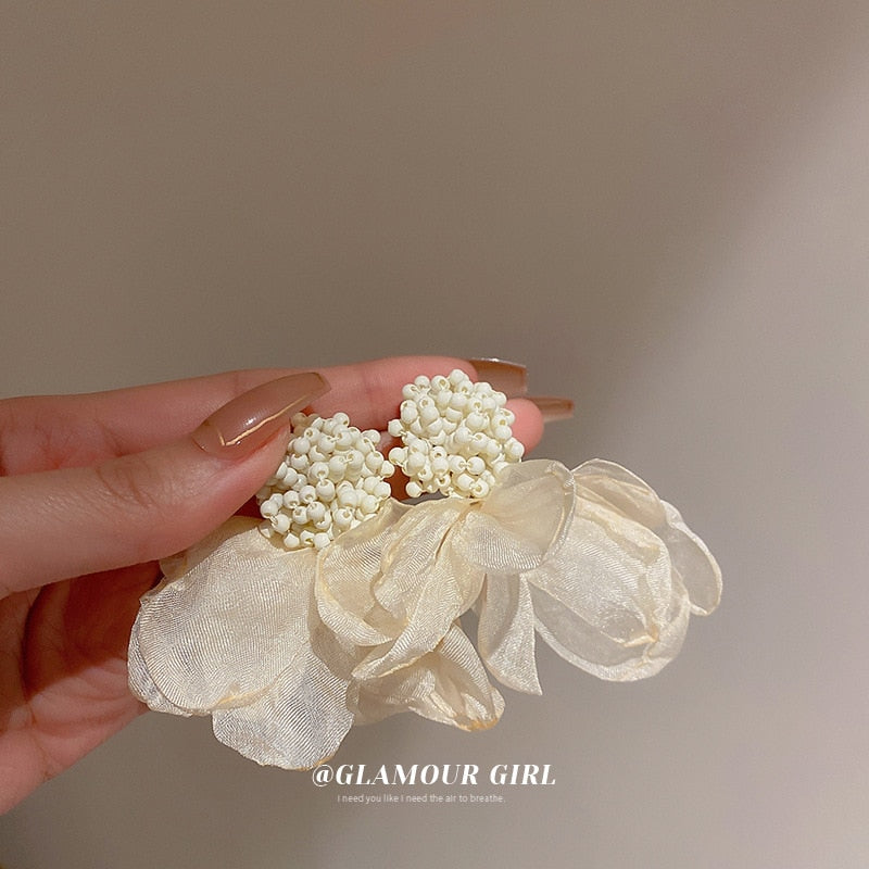 Peris Gems HH beige Big Cloth Flower and Pearl Dangle Tassel Earrings for Women SHEIN Amazon Temu