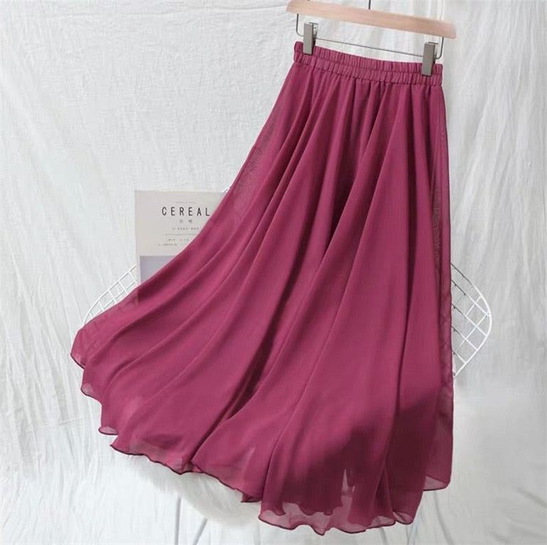 Peris Gems High Waist Pleated Chiffon Skirts for Women | Mid Calf Maxi Skirts High Waist Pleated Chiffon Skirts | Women&