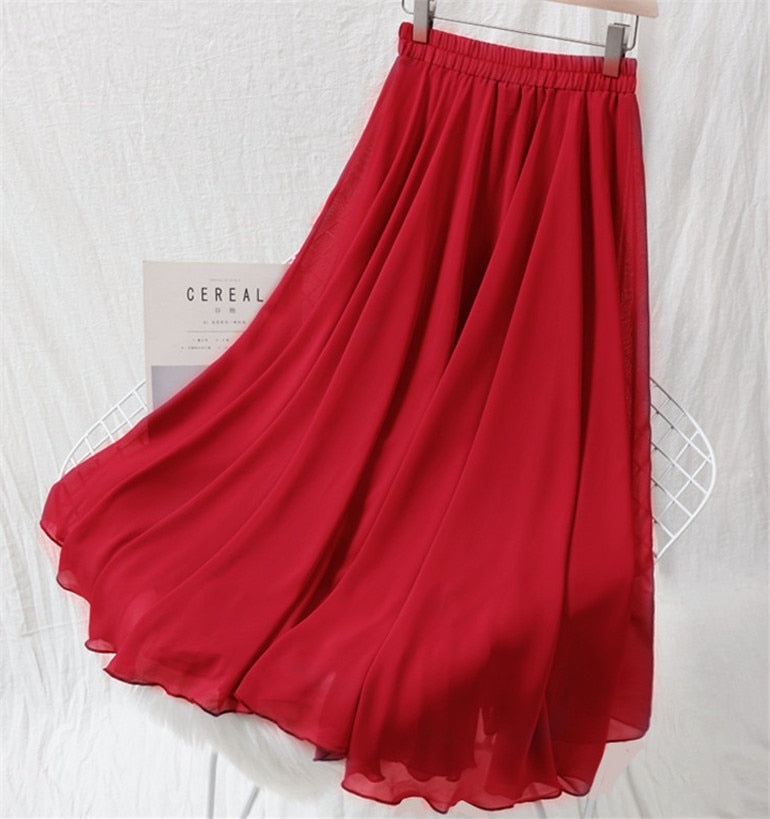 Peris Gems High Waist Pleated Chiffon Skirts for Women | Mid Calf Maxi Skirts High Waist Pleated Chiffon Skirts | Women&