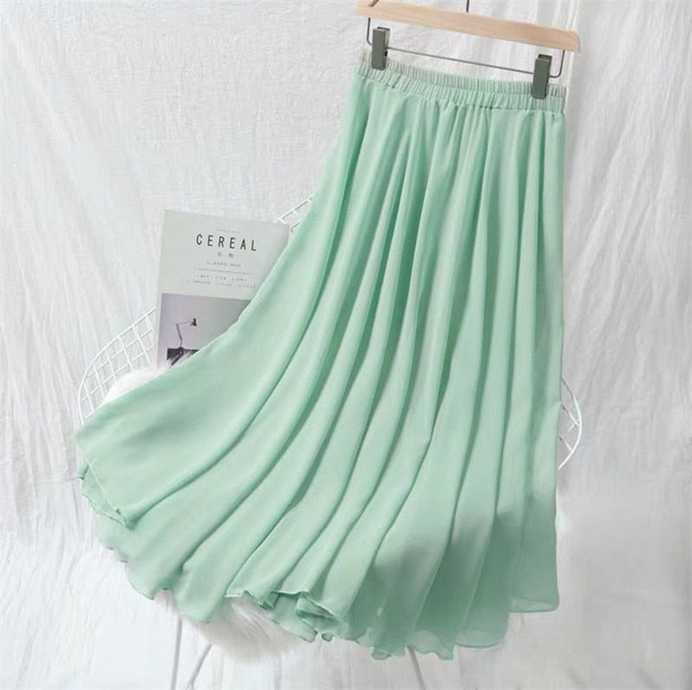 Peris Gems High Waist Pleated Chiffon Skirts for Women | Mid Calf Maxi Skirts High Waist Pleated Chiffon Skirts | Women&