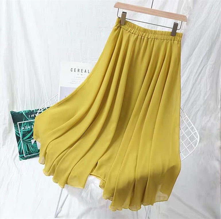 Peris Gems High Waist Pleated Chiffon Skirts for Women | Mid Calf Maxi Skirts High Waist Pleated Chiffon Skirts | Women&