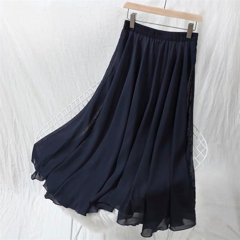 Peris Gems High Waist Pleated Chiffon Skirts for Women | Mid Calf Maxi Skirts High Waist Pleated Chiffon Skirts | Women&