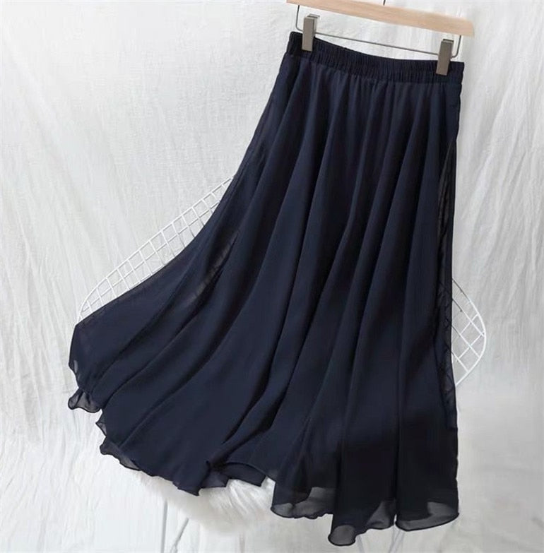Peris Gems High Waist Pleated Chiffon Skirts for Women | Mid Calf Maxi Skirts High Waist Pleated Chiffon Skirts | Women&