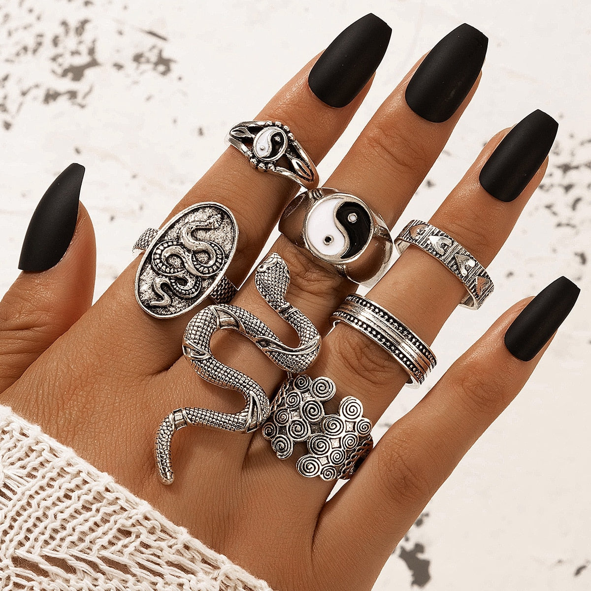 Peris Gems HJJ1229 Neo Gothic 14pc Silver Adjustable Rings Set for Women SHEIN Amazon Temu