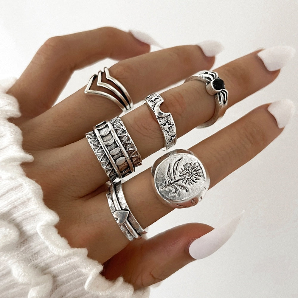Peris Gems HJJ1365 Neo Gothic 14pc Silver Adjustable Rings Set for Women SHEIN Amazon Temu