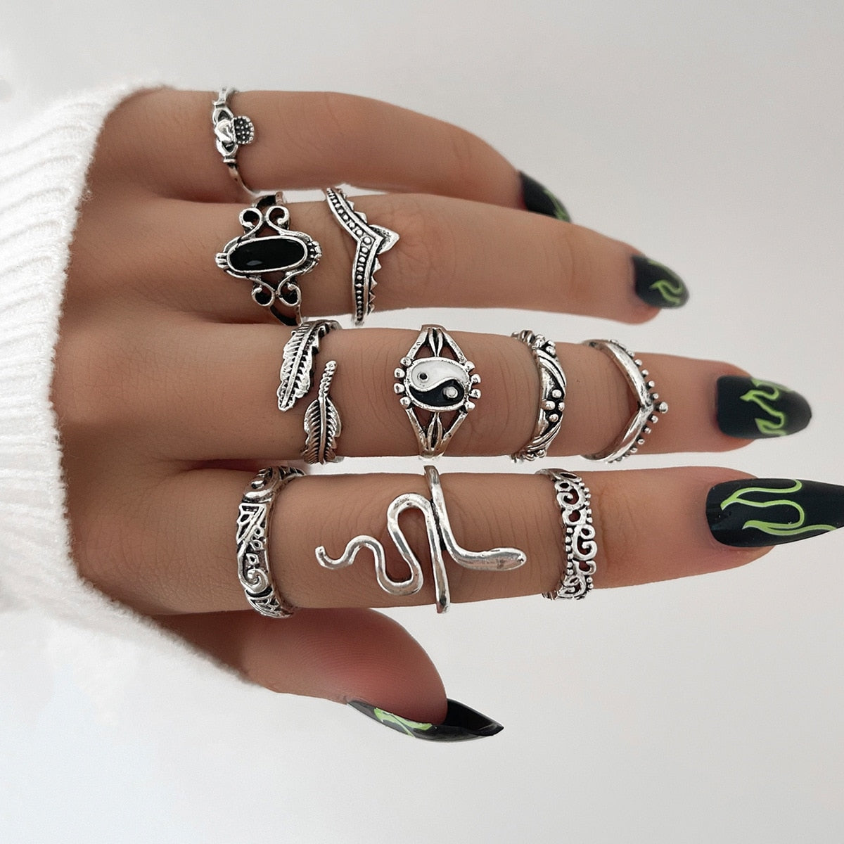 Peris Gems HJJ1369 Neo Gothic 14pc Silver Adjustable Rings Set for Women SHEIN Amazon Temu
