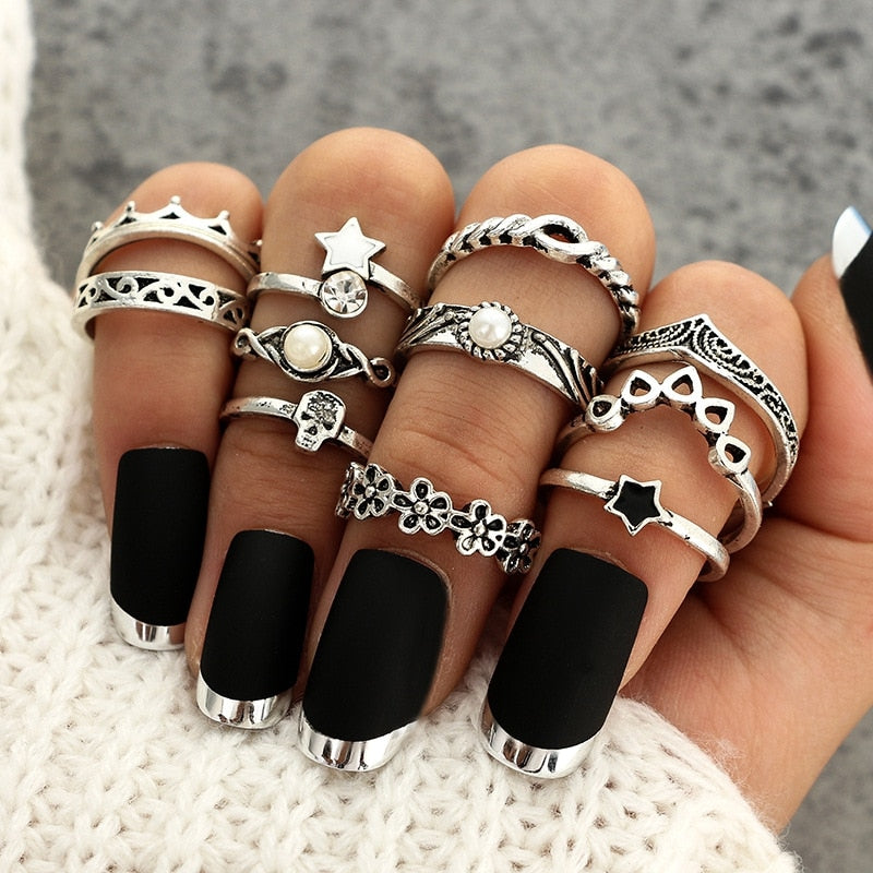 Peris Gems HJJ1385 Neo Gothic 14pc Silver Adjustable Rings Set for Women SHEIN Amazon Temu