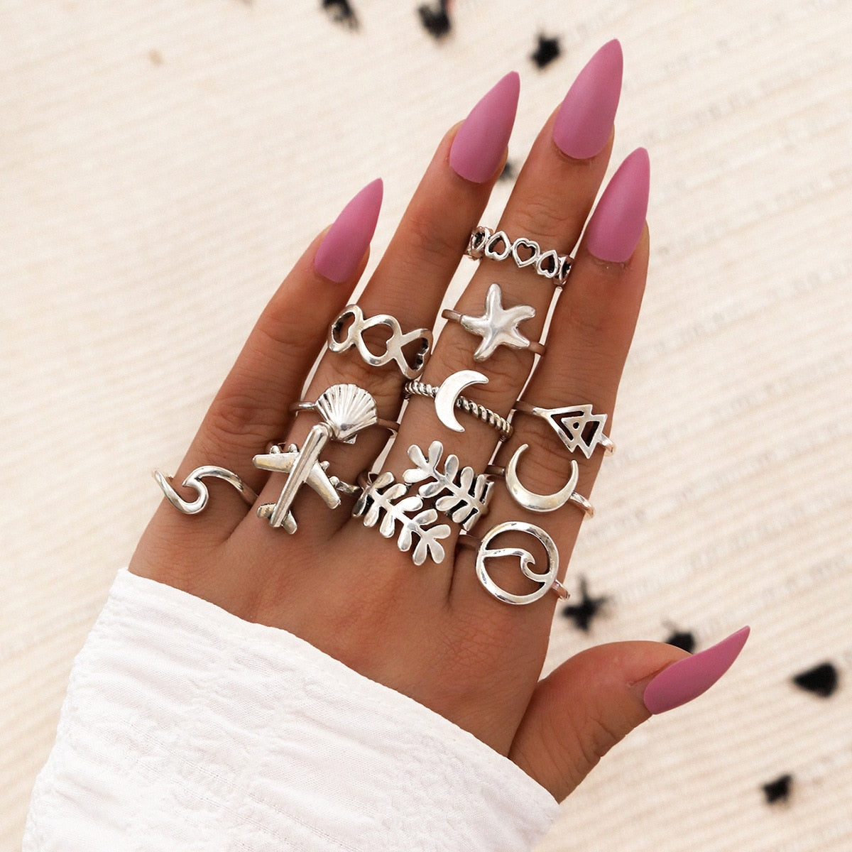 Peris Gems HJJ311 Neo Gothic 14pc Silver Adjustable Rings Set for Women SHEIN Amazon Temu