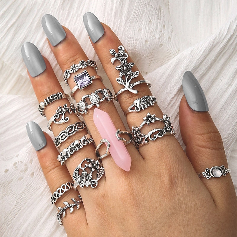 Peris Gems HJJ323 Neo Gothic 14pc Silver Adjustable Rings Set for Women SHEIN Amazon Temu